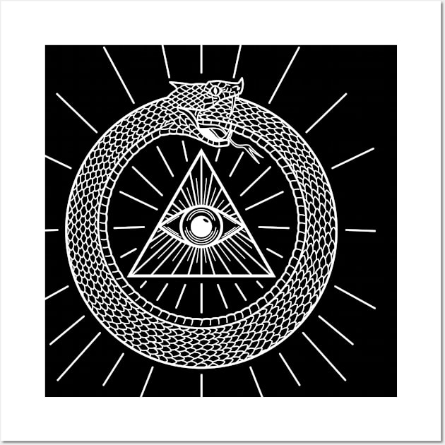 Ouroboros, all-seeing eye (White) Wall Art by NateArtDesign